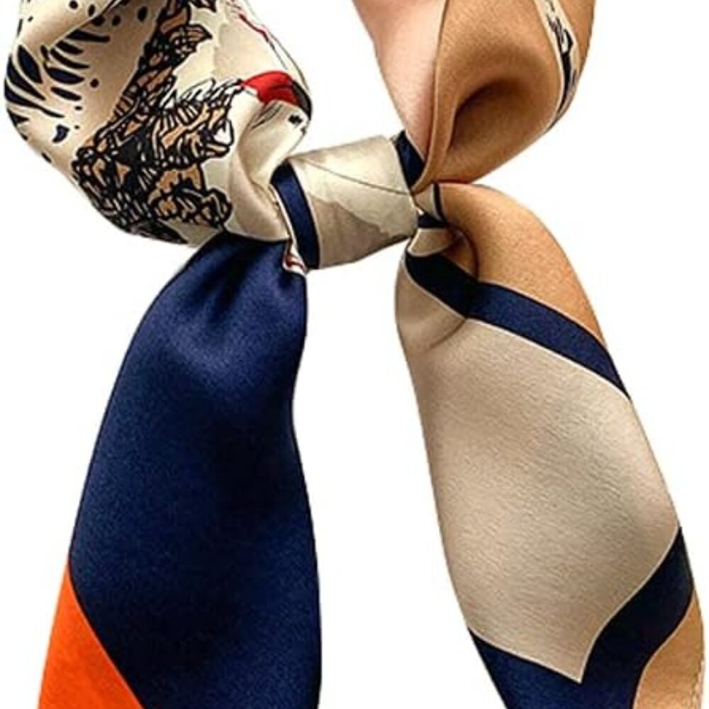 Versatile Mulberry Silk Scarf - Coffee & Orange Fashion Accessory Gift Set